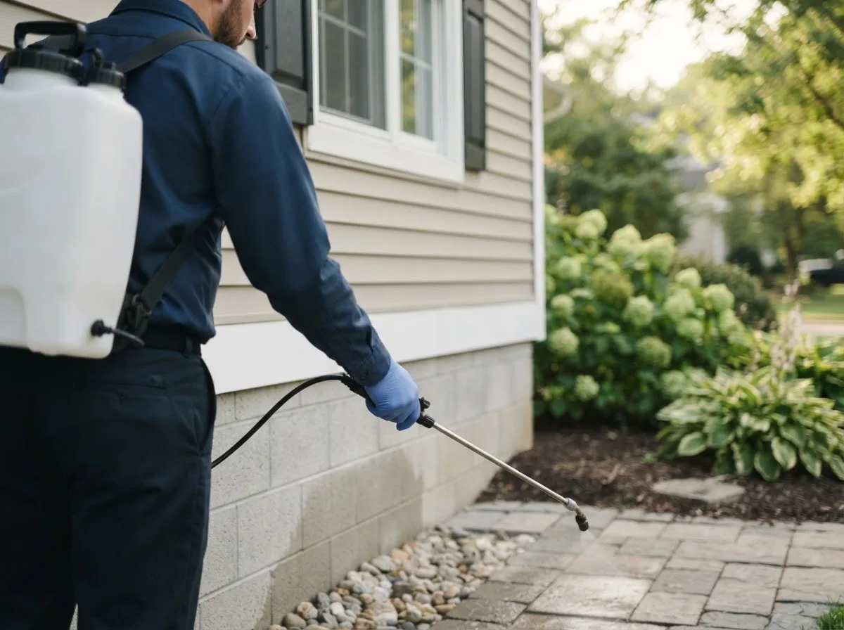 Pest control technician inspecting a home in Milanville, PA